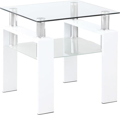 Coaster Home Furnishings Dyer 1-Shelf Square Glass Top Side End Table White by CoasterFineFurniture