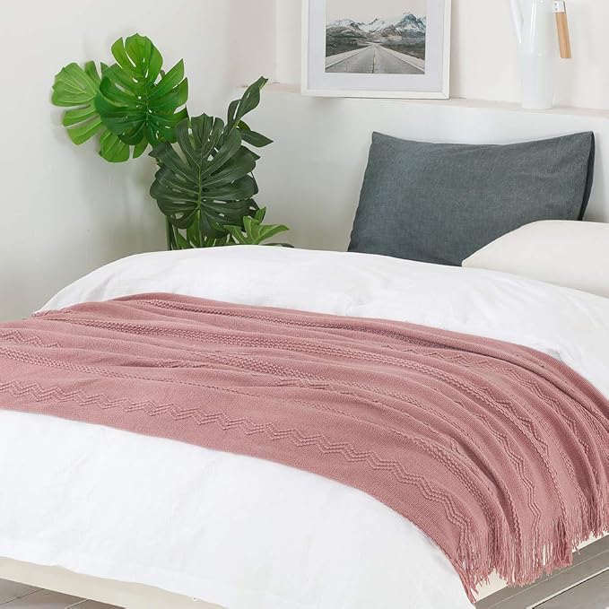 BOURINA Coral Pink Throw Blanket 50 x90 Inches Textured Solid Soft Sofa Throw - Image 4