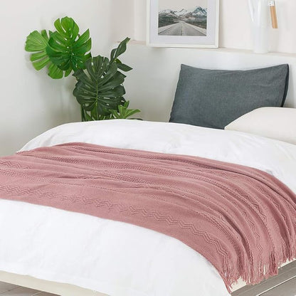 BOURINA Coral Pink Throw Blanket 50 x90 Inches Textured Solid Soft Sofa Throw - Image 4