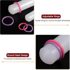 HARFINGTON Fondant Rolling Pin 13 Inch x 1.38 Inch Adjustable Guide Rings Non-Stick PP Plastic Fondant Roller Dough Roller Kitchen Decorating Tools for Cookie Pastry Pizza Clay
