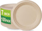 GreenWorks 100 Count 7“ Heavy-duty Compostable Plates, Unbleached Biodegradable Bagasse and Bamboo fiber Paper Plates