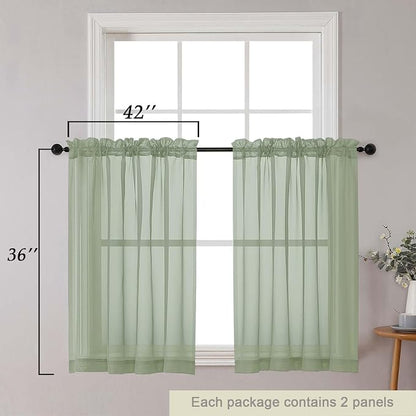 Cafe Curtains 36 Inch Length Tier 2 Pieces, Modern Soft Airy Sheer Kitchen - Image 2