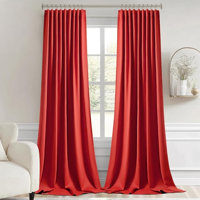 MIULEE Christmas Red Back Tab Blackout Curtains 52x96 Inch Long 2 Panels | Rod - Image 9