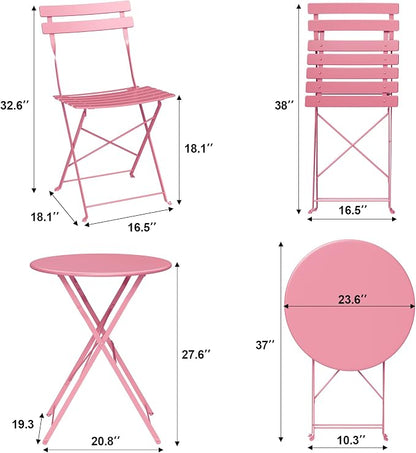Bistro Table and Chairs Set of 2, 3 Piece Outdoor/Indoor Folding Patio Bistro - Image 4