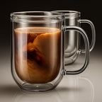 Aquach 16 Oz Double Walled Glass Coffee Mugs, Clear Glass Coffee Tea Cups, Microwave and Dishwasher Safe Home Office Insulated Glass Cups Perfect for Americano Latte Hot&Cold Beverages, 2-Pack