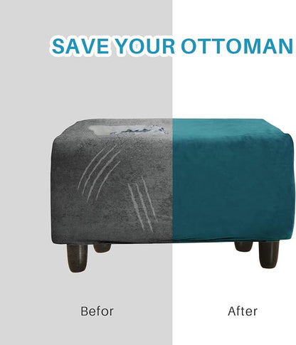 LiveGo Velvet Stretch Ottoman Cover, Removable Footstool Protector, Rectangle - Image 5