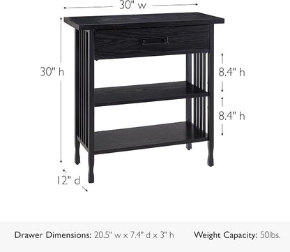 Leick Home Ironcraft Bookshelf, Solid Wood, 1 Drawer, 2 Shelves, Slatted Sides - Image 3