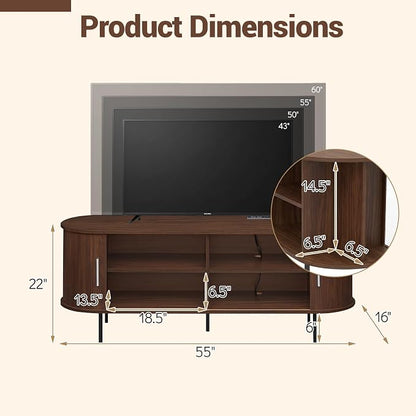 Tangkula Fluted TV Stand for TVs up to 60”, Mid Century Curved Entertainment - Image 4
