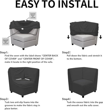 Easy-Going Stretch Soft Sectional Corner Sofa Couch Slipcover Dark Gray | - Image 4