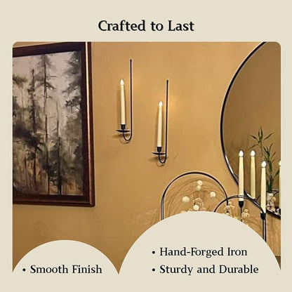 Wall Candle Holder Set of 2, Stylish Black Metal Wall Mount Candle Sconces - Image 6
