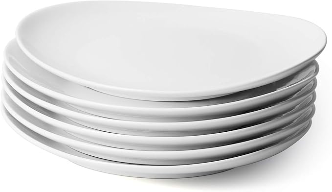 Sweese Porcelain 11 Inch Dinner Plates Set of 6 - White Dinner Plates - Dishwasher, Microwave, Oven Safe, Scratch Resistant