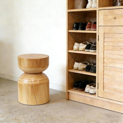 Solid Wood Stool & Sofa Side Table, Rustic Hourglass Wabi-Sabi Accent Coffee - Image 8
