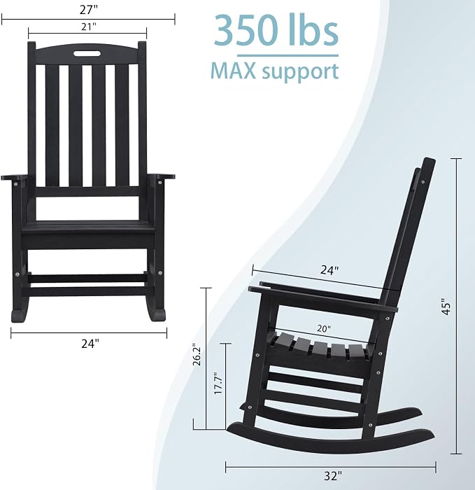 Psilvam Oversized Outdoor Rocking Chair, HDPE Porch Rocker Chairs - Image 3