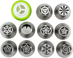 Restaurantware Pastry Tek Russian Piping Tips Set 21 Piece Durable Cake Decorating Kit - 10 Piping Tips 10 Piping Bags Stainless Steel Piping Bags And Tips Set 1 Tri-Color Coupler
