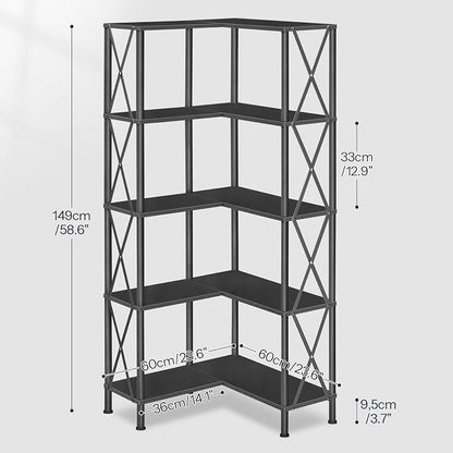 HOOBRO Corner Bookshelf, 5-Tier L-Shaped Bookcase, Industrial Open Display - Image 2