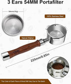 54mm Bottomless Portafilter 3 Ears, Bottomless Naked Portafilter Compatible with Breville/Sage Barista Express BES870/876/878/880/881/450/500/810/840, with Puck Screen and 18g Filter Basket - Rosewood