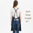 AFUN Chef Aprons for Women Men with Large Pockets, Cotton Canvas Cross Back Water Repellent Work Apron, Size M to XXL (Darkblue)