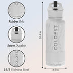 Coldest Insulated Water Bottle with Straw Lid - Stainless Steel Metal Insulated Bottle for Men & Women (Marble White, 32 oz)