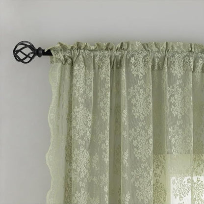 YJ YANJUN Vintage Lace Curtains 63 Inch Length-Elegant Floral Sage Green Sheer - Image 4