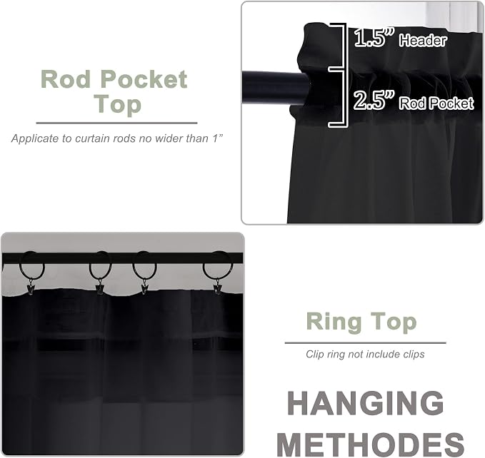 Black Sheer Curtains 120 Inches Long 2 Panels Set, Airy Lightweight Sheer Black - Image 3