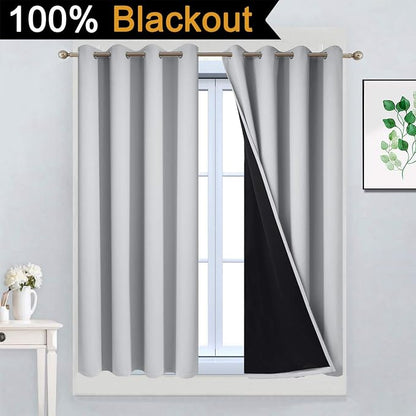 Yakamok Light Grey 100% Blackout Curtains 45 Inches Long 52" Wide 2 Panel | - Image 2