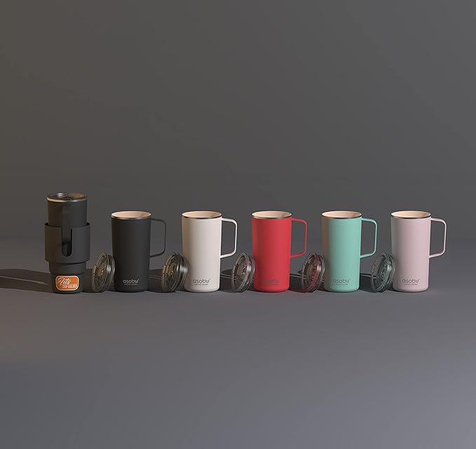 asobu Tower Mug Ceramic Inner Coated Insulated Stainless Steel Cup for Pure Tasting Coffee with Easy Hold Handle and Tritan Lid Fits Standard Cup Holders 20 Ounce Travel Mug (Mint)