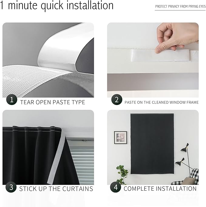Blackout Curtains with Self Adhesive Tape No Rod No Drill Easy Install Window - Image 3