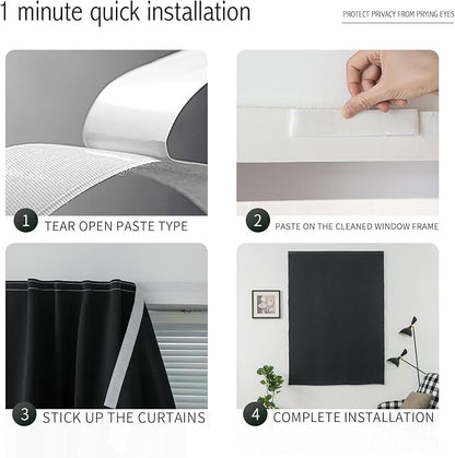 Blackout Curtains with Self Adhesive Tape No Rod No Drill Easy Install Window - Image 3