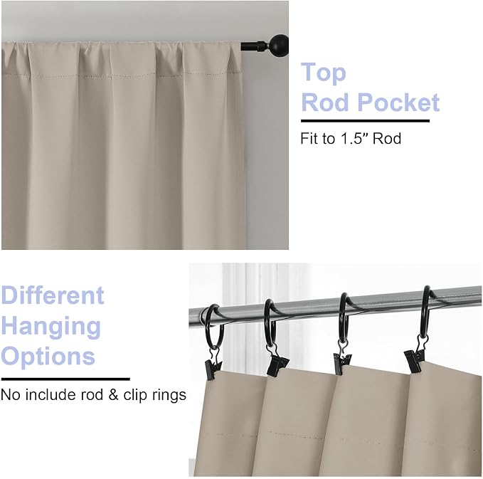 Simplebrand Ava Stone Short 30 Inches Blackout Curtain 2 Panels Set, Half - Image 5