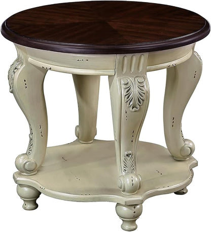 Round End Table for Living Room, Solid Wood Sofa Side Table by FGXJY