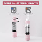 Slim Insulated Water Bottles for Travel 25oz with Clip, Double Wall Vacuum Stainless Steel Water Bottle Keeps Drinks Cold 24 Hrs/Hot 12 Hrs, 100% Leakproof, BPA Free(Pink)