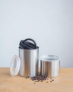 Planetary Design Airscape Stainless Steel Coffee Canister | Food Storage Container | US Patented Airtight Lid | Push Out Excess Air Preserve Food Freshness (Small, Matte White)
