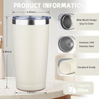 20 oz Tumbler with Lids and Straws, Stainless Steel Insulated Coffee Tumbler, Double Wall Vacuum Insulated Travel Mug Cup, Leakproof Thermal Coffee Cup for Hot and Cold Drinks (cream)