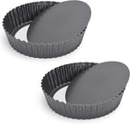 2 Pack Nonstick Tart Pan, Quiche Pan, Carbon Steel Deep-dish Pie Pan with Removable Loose Bottom (11 In)