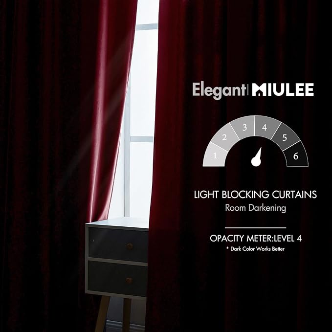 MIULEE Velvet Blackout Curtains 52x108 inches 2 Panels Burgundy Red | Luxury - Image 5