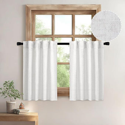 MIULEE Bleached Linen Kitchen Curtain 36 Inch Length 2 Panels Farmhouse | by MIULEE