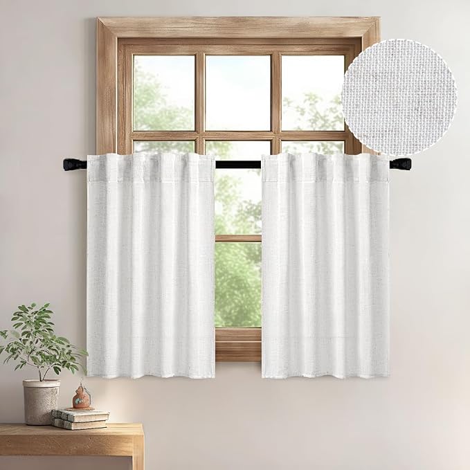 MIULEE Bleached Linen Kitchen Curtain 24 Inches Length 2 Panels Farmhouse | by MIULEE