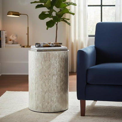 PEMAR Mother of Pearl Cylinder Drum End Table Nacre Side Stool Round Accent - Image 8