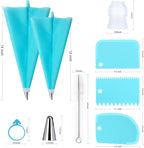 34-Piece Cake Decorating Kit – Piping Bags and Tips Set with 24 Stainless Steel Tips, 2 Reusable Silicone Piping Bags, 3 Smoothers, 2 Couplers, 2 Bag Ties, and 1 Brush for Baking & Cake Decorating