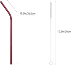 10 Pcs Stainless Steel Straws, Reusable Drinking Straws, Bent Metal Straw Sets with 2 Pcs Cleaning Brushes (Red, 10.5 Inch)