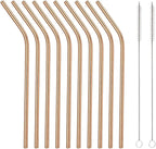 10 Pcs Stainless Steel Straws, Reusable Drinking Straws, Bent Metal Straw Sets with 2 Pcs Cleaning Brushes (Rose Gold, 10.5 Inch)