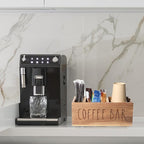 Acacia Wood Station Organizer,Coffee Station Organizer for Cup Lid Stirrers Pod, Disposable Coffee Cup Holder, Farmhouse Accessories Decor, Brown Labeled COFFEE BAR
