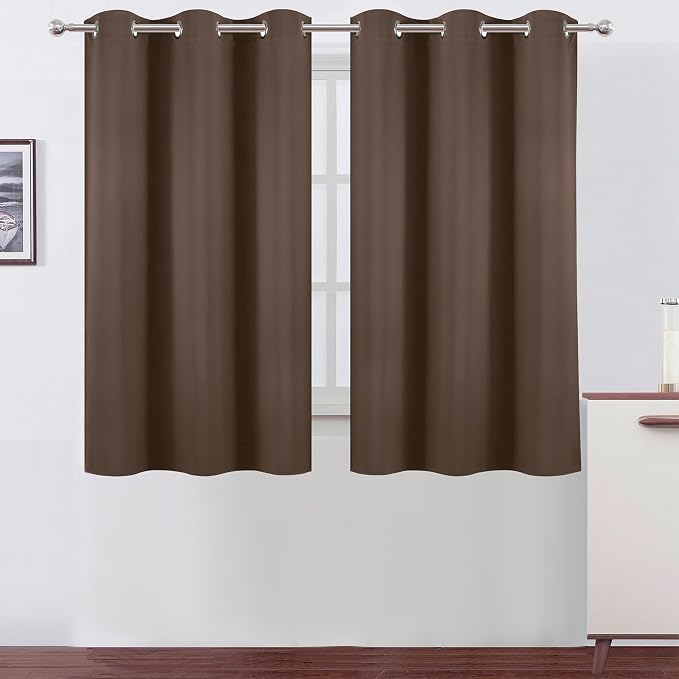 Chocolate Brown Blackout Curtains 34 x 63 Inch Length/Set of 2 Curtain by Lemomo