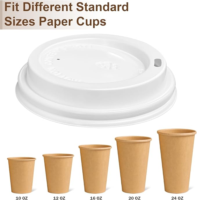 180 Pack Coffee Cup Lids - Disposable Coffee Lid, White Plastic Lids for 10, 12, 16, 20, 24 oz Paper Cups, Leak Proof Cup Lid 3.54 Inches/90 mm Diameter