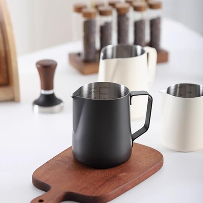 Milk Frothing Pitcher, Milk Frothing Pitcher Used by Professional Baristas to Make Latte, Cappuccino and Espresso, 350ml (12oz Black)