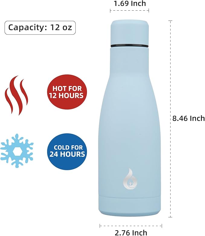 BJPKPK Insulated Water Bottle 12oz Small Stainless Steel Water Bottles Reusable Metal Thermos Keep Cold and Hot,Sky Blue