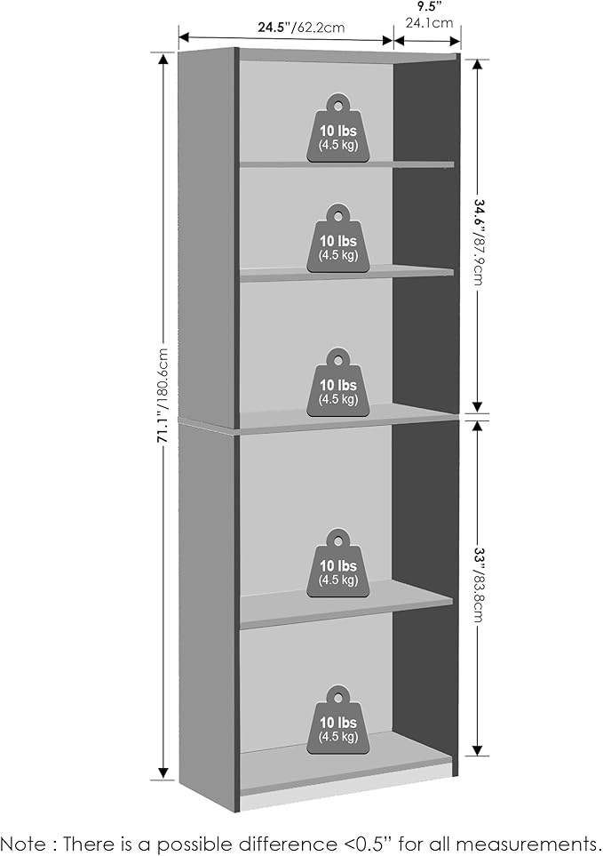 Furinno Jaya Simply Book Shelf, 5-Tier Bookshelf, Bookcase - Image 3