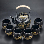 Japanese Tea Set, Black Glazed Tea Set in Gift Box With 1 Teapot, 1 Tea Strainer, 1 Tea Tray and 6 Tea Cups. Ideal Tea Set for Office Home, Asian Tea Sets for Tea Lovers(Country Black)