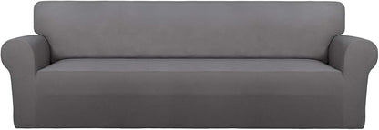 PureFit Stretch Couch Covers for Sofa 4 Seater Slipcovers Light Gray | 1-Piece by PureFit