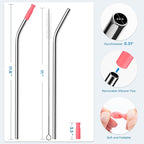 2 Pcs Stainless Steel Straw with Silicone Tips for 30 oz Stanley Tumbler, Repeatable 30 oz Metal Straws for Stanley Adventure Quencher Travel Tumbler Cup, BPA Free（Pink Dusk）